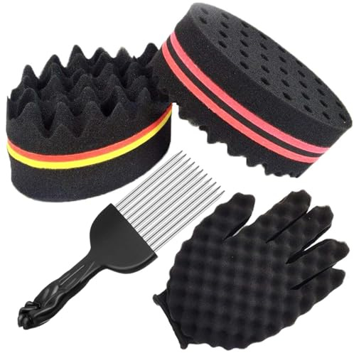 ARJDXDP Hårsvampborste, stora och små hål hårsvampborstar, hårsvamp, afro spolar hårlockar borstar, dubbelsidig ovala magiska vridspolar våg hårsvamp för hem och frisör