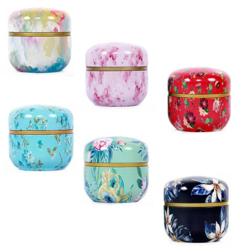 HAN SHENG 6 Pcs Airtight Tea Storage Tins 10 OZ, Vintage Style Food Containers for Loose Leaf Tea & Herbs, Coffee Beans, Spices, Sugar - Floral Embossed Design
