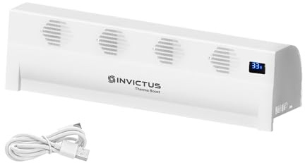 Genius Invictus Therma Boost Basic Akku Heizverstärker 2 Modi Display, Kabellos, Wärme Verteilung, Heizkörper Ventilator Heizungsaufsatz mit integrierter Thermostat Sparen Energie Heizkosten