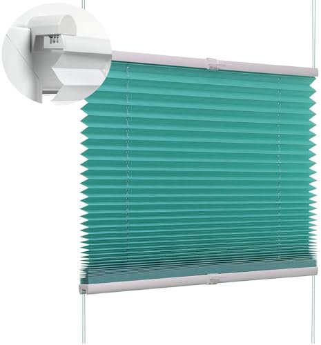 Plissee Klemmfix Ohne Bohren 40 x 90 cm Verdunklungsplissee Lichtundurchlässig Faltrollo Klemmrollo mit Klemmträger / -fix für Schlafzimmer, Blau