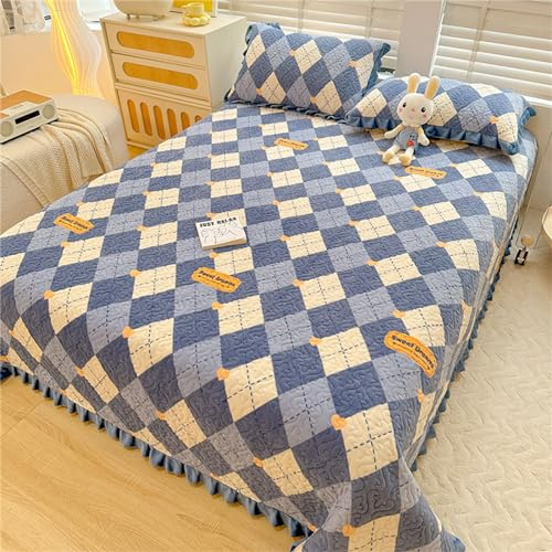 Chickwin Copriletto Trapuntato Flanella, Copriletti Goffrato Chic Trapuntino Reversibile Morbida Traspirante Coperta Patchwork per Singolo Matrimoniale (230x250cm,Rombo A)