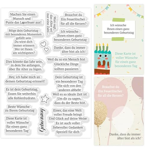 ORIGACH Deutsche Witzige Geburtstagswünsche Klare Stempel für Karten Geburtstagssprüche machen Silikonstempel für DIY Geburtstag Scrapbooking Fotoalbum Dekoration
