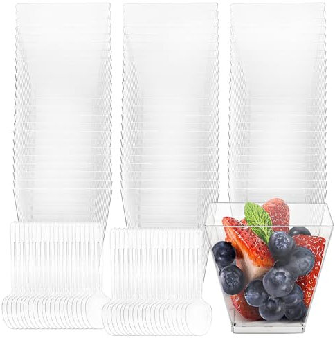 Hisdricus 50 vasos de postre de plástico con cucharas, cada uno de 60 ml, reutilizables vasitos para postres Perfectos para mousse, pudín, helado y más
