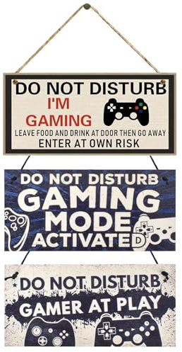DEARBAG Do Not Disturb Gaming Hanging Plaque Wall Decor Funny Sign Wooden Warning Sign Gamer Bedroom Teen Door 20x10cm