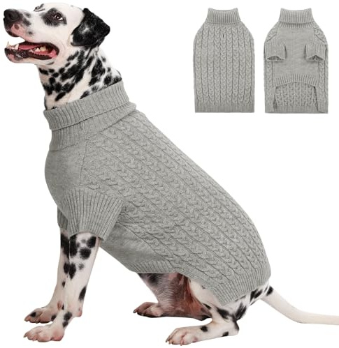 Hundepullover für Große Hunde Hundepulli Winter Warm Hunde Pullover Rollkragen Strickpullover Hundemantel Hundepulli für Corgi,Golden Retriever Wintermantel Hunde Warme Hundekleidung Grau,XXL