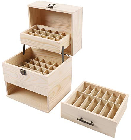 RUETERY 3 Etage Holz Ätherische Öle Aufbewahrung, Koffer für Ätherische Öle, 59 Löcher Aufbewahrungsboxen, für 15 ml und 10 ml Flaschen, Nagellack