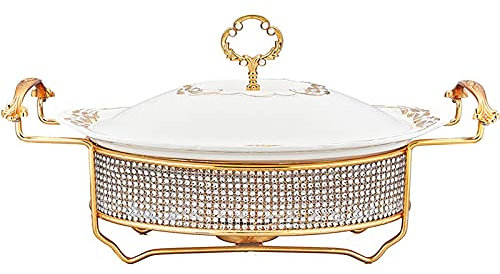 Chef Chafing Dish Buffet Set - Ceramics Chafer with Diamond Decoration, Buffet Warmer Set for Catering Kitchen Party