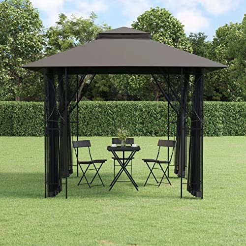 Homgoday Gazebo Gazebo con Pareti Laterali Antracite 300x300x270 cm Acciaio, Tenda di Ricezione Gazebo Gazebo Padiglione Esterno, Tendone per Campeggio, Barbecue