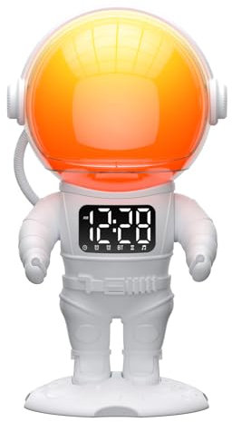 Astronaut Sunrise Alarm Clock for Kids, White Noise Sound Machine with 30 Soothing Sounds, 22 Dimmable Nightlights, Bluetooth Speaker, Dual Alarms, Wake Up Light for Bedroom, Heavy Sleeper, Adults