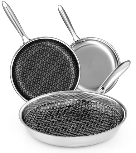 RIOVARM Acciaio inossidabile Set di padelle Induzione Antiaderente Padella Wok 20cm 26cm 30cm Lavabile in lavastoviglie Sicura per il forno Padelle e padelle universali per tutti i tipi di fornelli