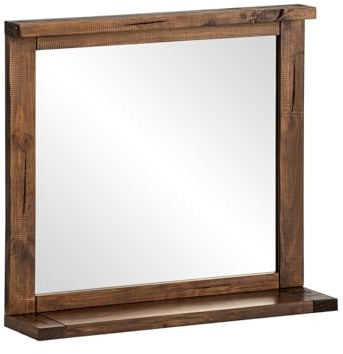 Woodkings Wandspiegel Cancun | Badspiegel 70x65cm aus Massivholz rustikal | Spiegel mit Ablage | Ideal für Badezimmer oder Gäste-WC