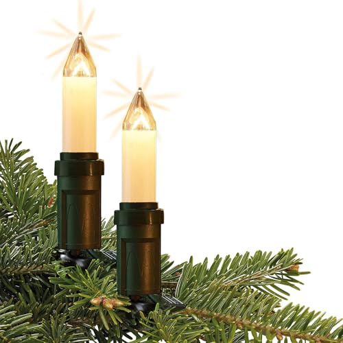 hellum Lichterkette Kerzen außen, 15 Kleinschaftkerzen, Stecker teilbar | Tannenbaum Lichterkette warmweiß mit Clip, beleuchtet 14m, Kabel schwarz, Weihnachtsbeleuchtung außen <59lm 151879