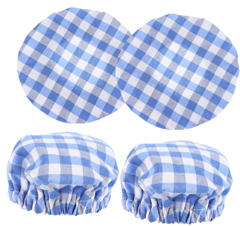 Cabilock 4pcs Reusable Cloth Lid Glass Bottle Cap Plaid Fabric Jar Covers for Bread Bowl Cover Cheese Sourdough Jar