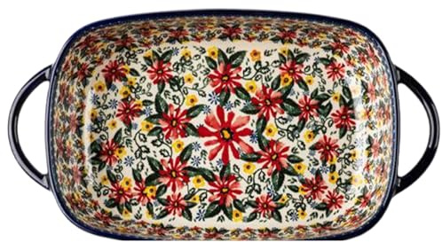 Baking Dish, 1900ml Ceramic Oven Dish with Dual Handles, Vintage Floral Printed Casserole Dishes for Oven, Heat-resistant Casserole Dish for Oven/Cooking/Kitchen