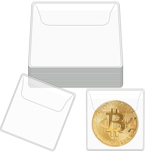 Mabor 50Pcs Clear Coin Protectors, 2.1 x 2.1 Inches, PVC, 50 Count, Unisex, Adult, Modern Style, Crypto Theme