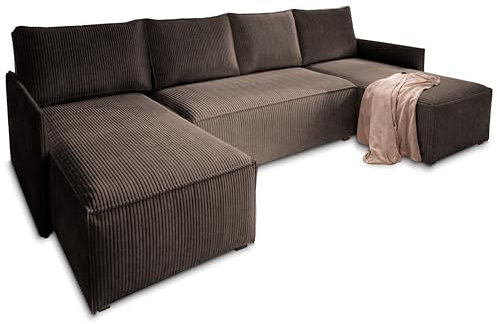 Masseno Ecksofa TRES mit Schlaffunktion U-Form, Sofa mit Bettkasten, Wohnzimmersofa, Couch, Soffa, Bettsofa, Couchgarnitur- Braun, POSO 06