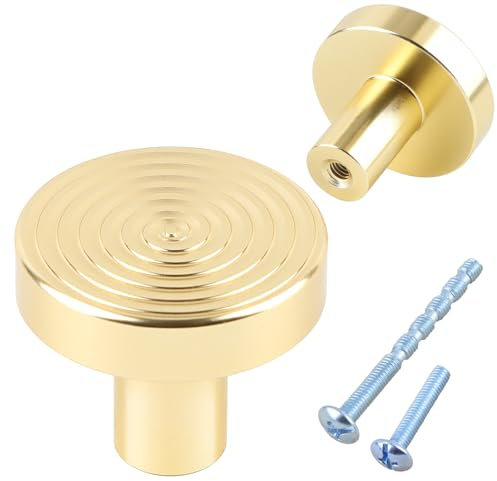 Kalolary 12 Piezas Tirador de Mueble Redondo Dorado, Superficie con Rosca Tiradores Cajones, Pomos Cocina con Tornillos, Pomo Armario, para Gabinete, Cocina, Tocadores, Baño, Puertas