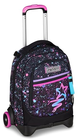 Seven Zaino Trolley Scuola Elementare Bambina, Zaino Sganciabile, Triplo Uso, New Tech, nero