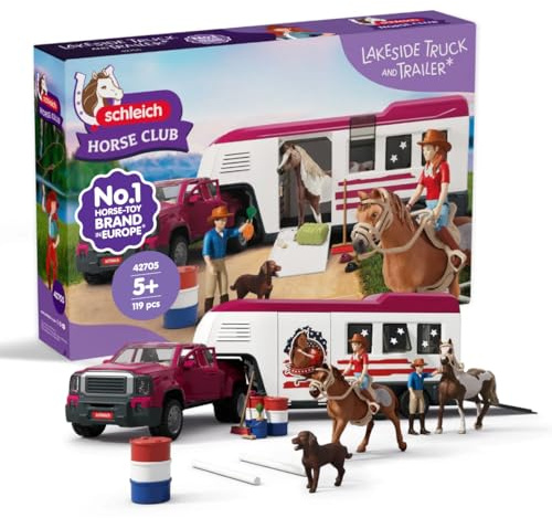 schleich Horse Club | Lakeside Truck mit Anhänger 42705 | 119-teiliges Set | Set inkl. Truck, Pferdeanhänger, Pferdebox, Hannah, 2 Pferde, Hund & Zubehör | Pferdespielzeug & Geschenk ab 5 Jahren