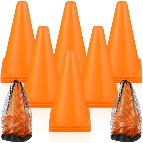 Leelosp 48 Pack 7 or 9 Plastic Traffic Cones Agility Field Marker Soccer/Safety/Sports/Training Cones for Skating Basketball Football Practice Drills Themed Party Decorations(Orange,9 Inch)