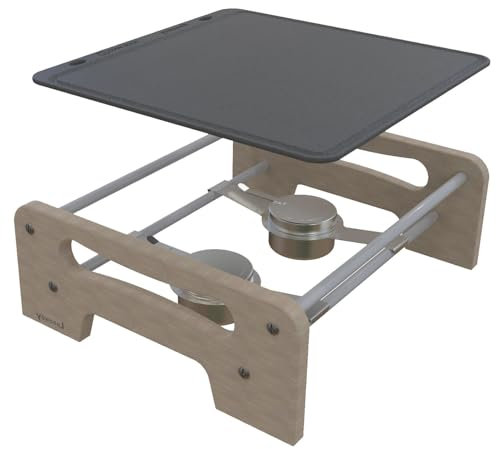 LUNA WAY CAST IRON - Piastra in Ghisa Smaltata | Versatile per Forno, Camino, Gas, All'aperto | Distribuzione Uniforme del Calore | Bistecchiera 40 x 40 cm + Sopporto legno/alluminio + Scaldavivande