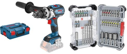 Bosch Professional 18V System Akku Schlagbohrschrauber GSB 18V-110 C (inkl. L-BOXX, ohne Akku/Ladegerät) + 35x Extra Hard Schrauberbit‑ und CYL-3 Bohrer-Set, 35‑tlg. (197 x 110,5 mm, Zubehör)