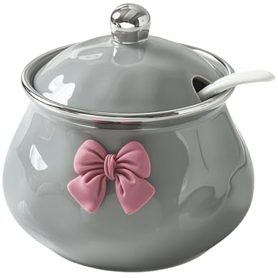 Zuccheriera con coperchio e cucchiaio, 400 ml, motivo floreale, per bar, zuccheriera in ceramica