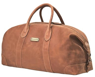 DRAKENSBERG Leder Weekender 'David' (55cm) Reisetasche Herren Damen, Vintage Design, erweiterbar | 45L, Cognac-Braun, DR00326-M
