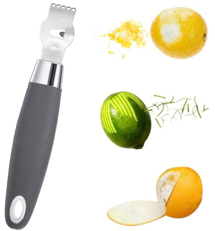 2 in 1 Stainless Steel Lemon Zester Grater Grey Hand Citrus Peeler Tool | Channel Knife Design Grater for Lemon Cheese Ginger Chocolate Dishwasher Safe Kitchen Gadget