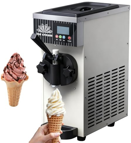 guoyjmm Macchina per Gelato Soft Commerciale, capacità di Produzione 4-5 kg/h, Pannello LCD, Pre-Raffreddamento e Pulizia Automatica, per Yogurt, caffè, Snack Bar, Ristorante White