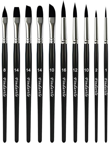 Findartle Aquarellpinsel Set, 10 Stück Acrylfarben Pinsel für Aquarell, Acryl, Öl, Gouachemalerei, Künstlerpinsel mit runder, Flacher, Filbert, Schräger, Rigger, Dolch und Katzenzungen (Schwarz)