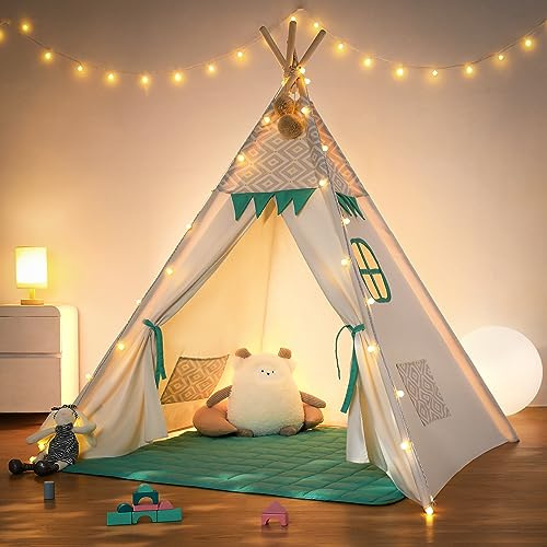 besrey Kids Teepee Tent indoor - Toddler Tent with Mat, Childrens Play tent indoor, Cotton Playhouse for Toddlers, Tipi Tent Toddler Reading Tents