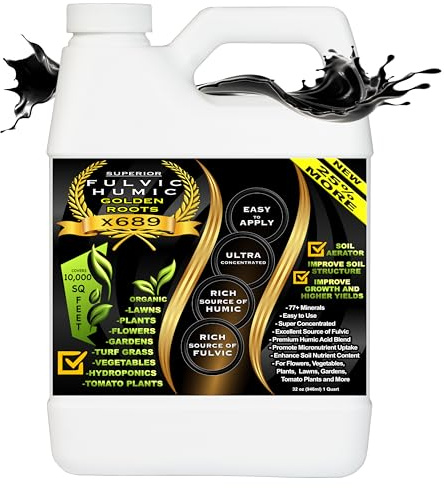Humic Acid Liquid Aeration Lawn - Humic Acid & Fulvic Acid Liquid Concentrate - 10,000 sq ft - Organic Plant Food Enhancer for Lawn, Plants, Turf Grass & Garden Soil Treatment Conditioner & Aerator