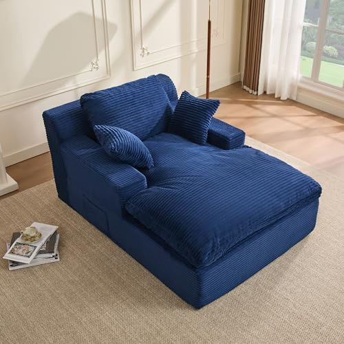 Litbird 160 cm Chaiselongue Loungesofa, Boneless Bodensofa & Schlafsofa mit Schlaffunktion, Platzsparendes Cloud Sofa mit Armlehnen für Wohnzimmer, Kein Aufbau Erforderlich,Navyblau