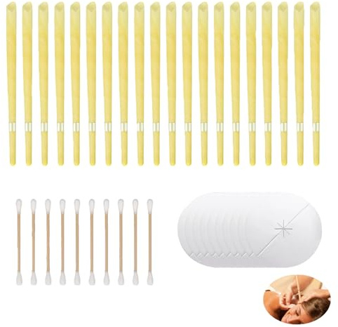 Vela Orejas, 20 Piezas Velas para las Orejas Velas Atriculares con 10 Discos de Protección de 20 Piezas De Algodón Varillas Para la Relajación Alivio del Estrés