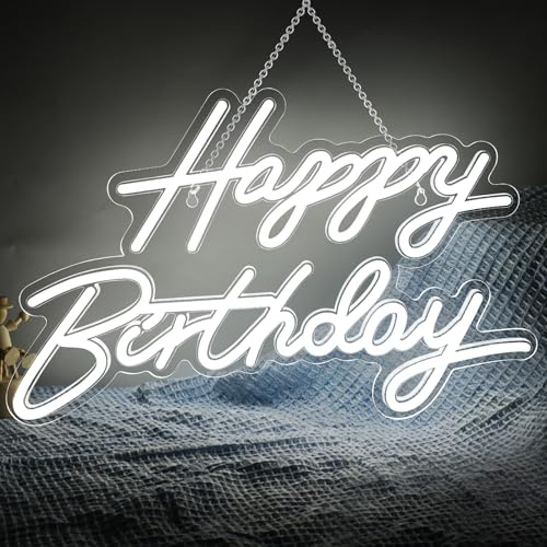 Happy Birthday Neon Sign for Wall Decor, LED Happy Birthday Light Up Sign, Dimmable LED Birthday Neon Light for Birthday Party Decorations Backdrop, White