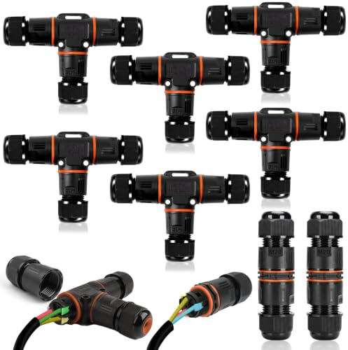 8 Pièces Boîte de Jonction IP68, Connecteur Étanche Forme de T et Droits, Connecteur Électrique Étanches Boîte de Dérivation, Connecteurs Câbles 3 Voies pour Câbles de Diamètres Ø3-12 mm et Ø5-8 mm
