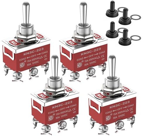 Joinfworld Interruttore a levetta momentaneo, 12 V CC, 3 vie, 30 A, DPDT, 6 pin (ON), interruttore a levetta, impermeabile, 12 Volt, resistente, con tappo di copertura per bagagliaio, per auto, barca