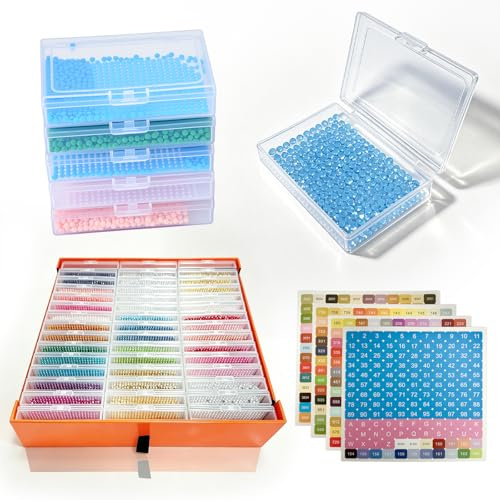 45 Estuche Organizador Compartimentos para Pintura de Diamante, Bandeja 2-en-1 Apilable con Tapa, Caja de Almacenaje Portátil para Piedras, Abalorios, Kit Accesorios DIY para Manualidades y Regalos