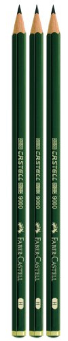 Faber-Castell 111198 - 3 Bleistifte CASTELL 9000, Härtegrad: H, Schaftfarbe: grün