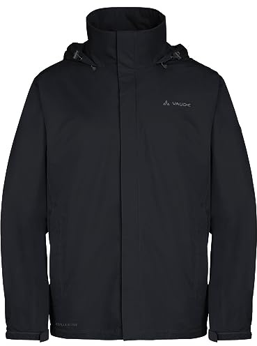 VAUDE Escape Light Regenjacke Herren wasserdicht – Leichte 2-Lagen Jacke mit verstaubarer Kapuze, winddicht und atmungsaktiv, black,M