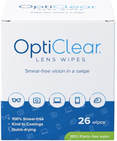 Opticlear Lens Wipes, Eyeglasses & Screens, Smear-Free, 26 Count x 6-Pack | Suitable for Smartphones, Tablets, Laptops, TVs, Cameras & Optical Devices, Quick Drying, Anti-Fog, Safe for Coatings