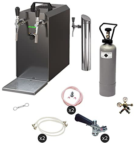 ich-zapfe Kit Completo: dispensador de Cerveza Stream 50, Enfriador de Flujo de 2 vías en seco, hasta 55 litros/h - EDICIÓN Negra, KEG:Type D, KEG 2:Type S