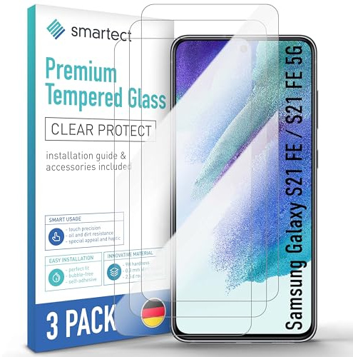 smartect Schutzglas 3 Stück für Samsung Galaxy S21 FE | HD Panzerfolie Anti-Kratzer, Displayschutz 0.3 mm Ultra-klar, 9H Härte, Stoßfest, Blasenfrei