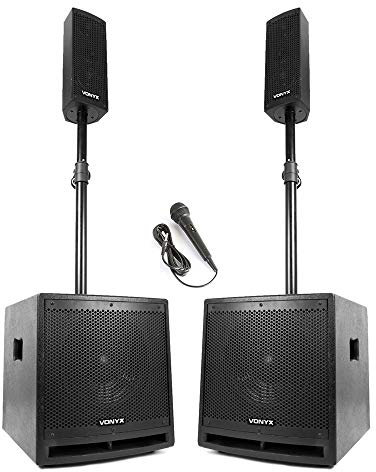 Vonyx VX1000BT-2 Column Array Speaker Set, 1000W Active Powered PA Speakers, Portable Bluetooth System for DJ Events, Parties, Live Music, Clear Sound Performance