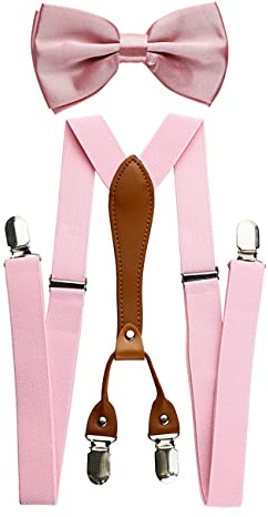 Mens Adjustable Elastic Suspenders y Bow Tie Set (rosado)