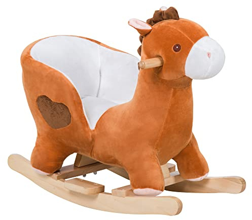 Qaba Kids Ride On Rocking Horse, Plush Animal Toy, Sturdy Wooden Rocker