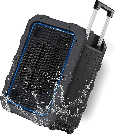 Gemini Sound MPA-2400GRY 10 pulgadas, 240W Portátil inalámbrico recargeable Bluetooth Trolley Altavoz con luces de fiesta LED, 6 modos DSP, micrófono / entradas de guitarra, radio FM, USB | Altavoz de fiesta con ruedas y carrito - IPX4 resistente al agua - entrada dual de micrófono/guitarra, eco - LED, Bluetooth