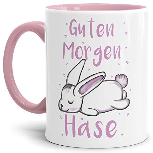 Tassendruck Oster-Tasse Guten Morgen Hase - Ostern/Witzig/Oster-Geschenk/Schön/Lustig/Innen & Henkel Rosa