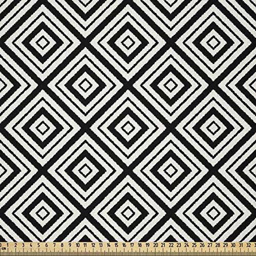 ABAKUHAUS Schwarz und weiß Stoff als Meterware, Rhombus-Maßwerk, Microfaser Stoff für Dekoratives Basteln, 1M (230x100cm), Weiß Schwarz